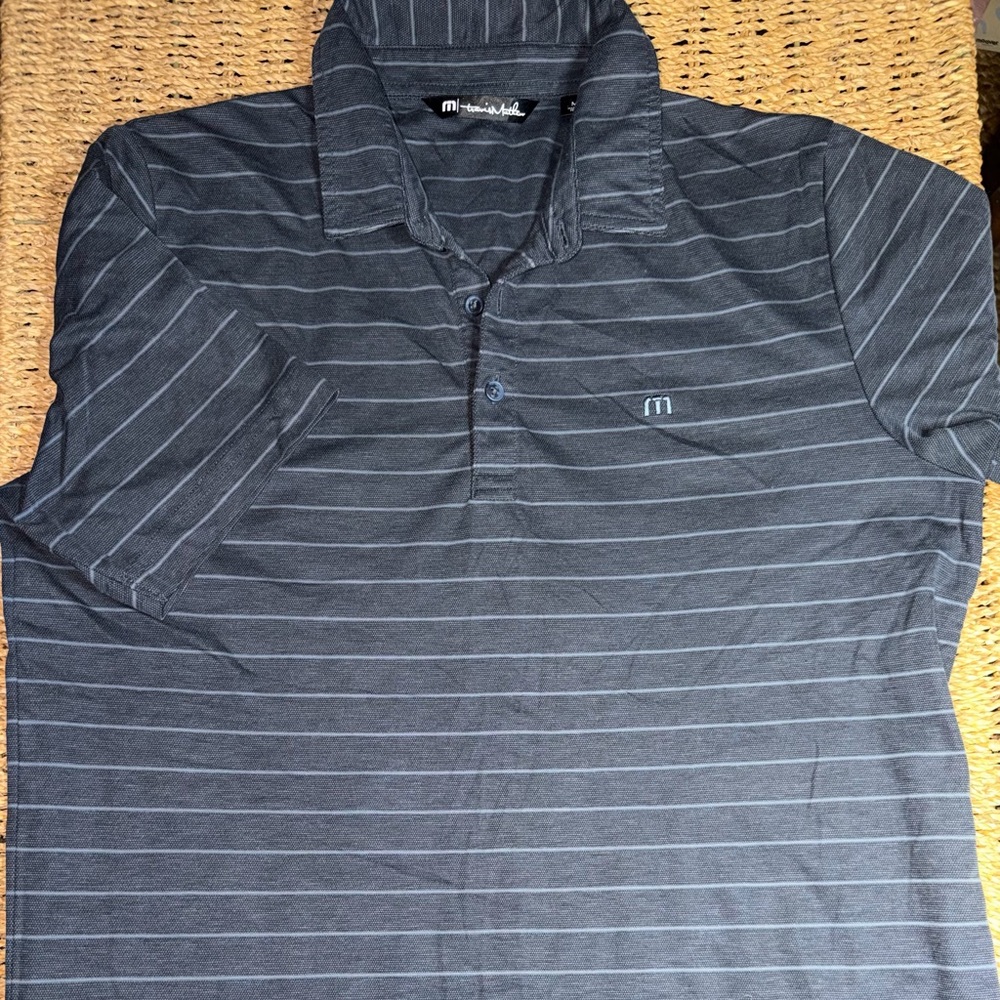 Travis Mathew Navy Striped Polo Shirt